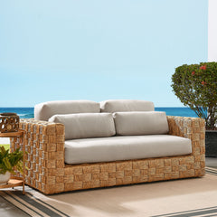 Thames Natural Light Gray Outdoor Patio Wicker Outdoor Patio Rattan Loveseat - Ornate Home