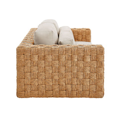 Thames Natural Light Gray Outdoor Patio Wicker Outdoor Patio Rattan Loveseat - Ornate Home