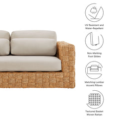 Thames Natural Light Gray Outdoor Patio Wicker Outdoor Patio Rattan Loveseat - Ornate Home