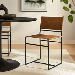 Thatcher Tan Leather and Metal Dining Chair - Ornate Home