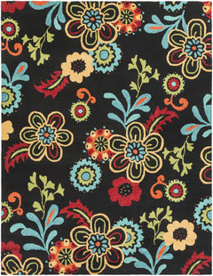 Thaxton Colorful Flowers on Black Outdoor Area Rug - Clearance - Ornate Home