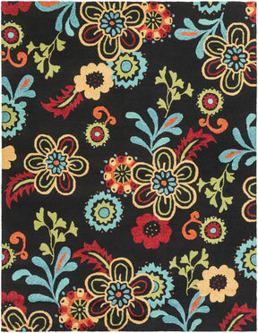 Thaxton Colorful Flowers on Black Outdoor Area Rug - Clearance - Ornate Home