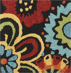 Thaxton Colorful Flowers on Black Outdoor Area Rug - Clearance - Ornate Home