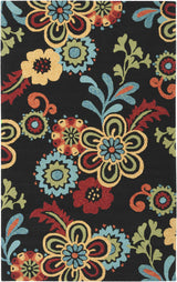 Thaxton Colorful Flowers on Black Outdoor Area Rug - Clearance - Ornate Home