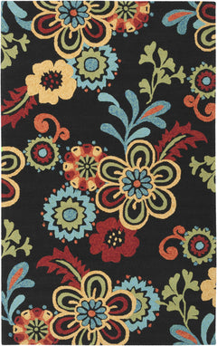 Thaxton Colorful Flowers on Black Outdoor Area Rug - Clearance - Ornate Home