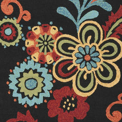 Thaxton Colorful Flowers on Black Outdoor Area Rug - Clearance - Ornate Home