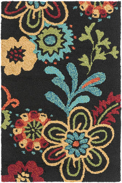 Thaxton Colorful Flowers on Black Outdoor Area Rug - Clearance - Ornate Home