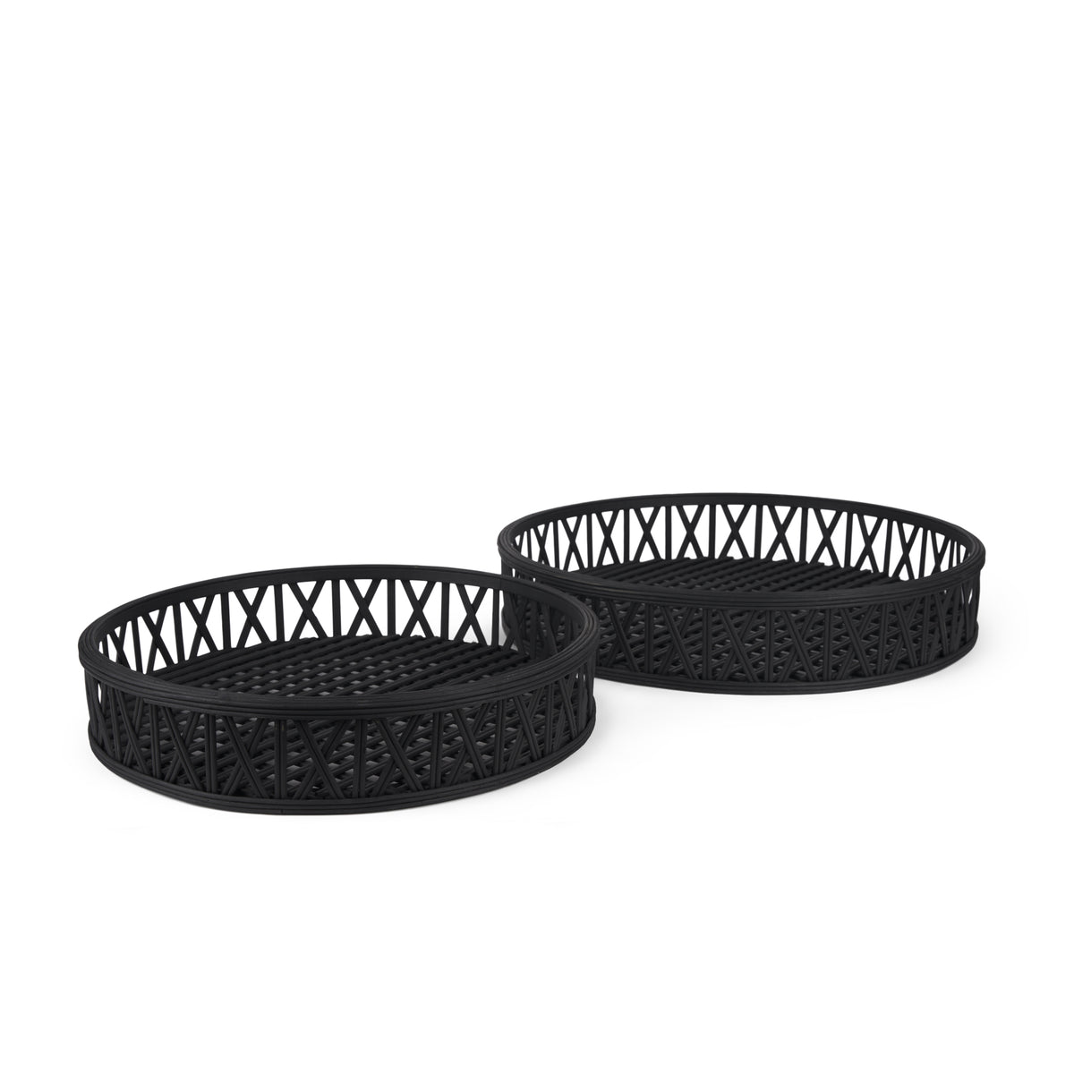 Thea Matte Black Wicker Trays (Set of 2) - Ornate Home