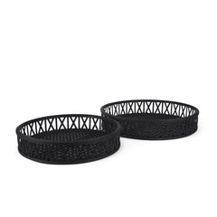 Thea Matte Black Wicker Trays (Set of 2) - Ornate Home
