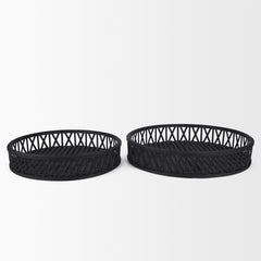 Thea Matte Black Wicker Trays (Set of 2) - Ornate Home