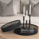 Thea Matte Black Wicker Trays (Set of 2) - Ornate Home