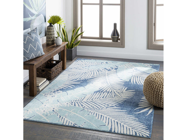 Thebarton Coastal Blue Palm Area Rug - Ornate Home