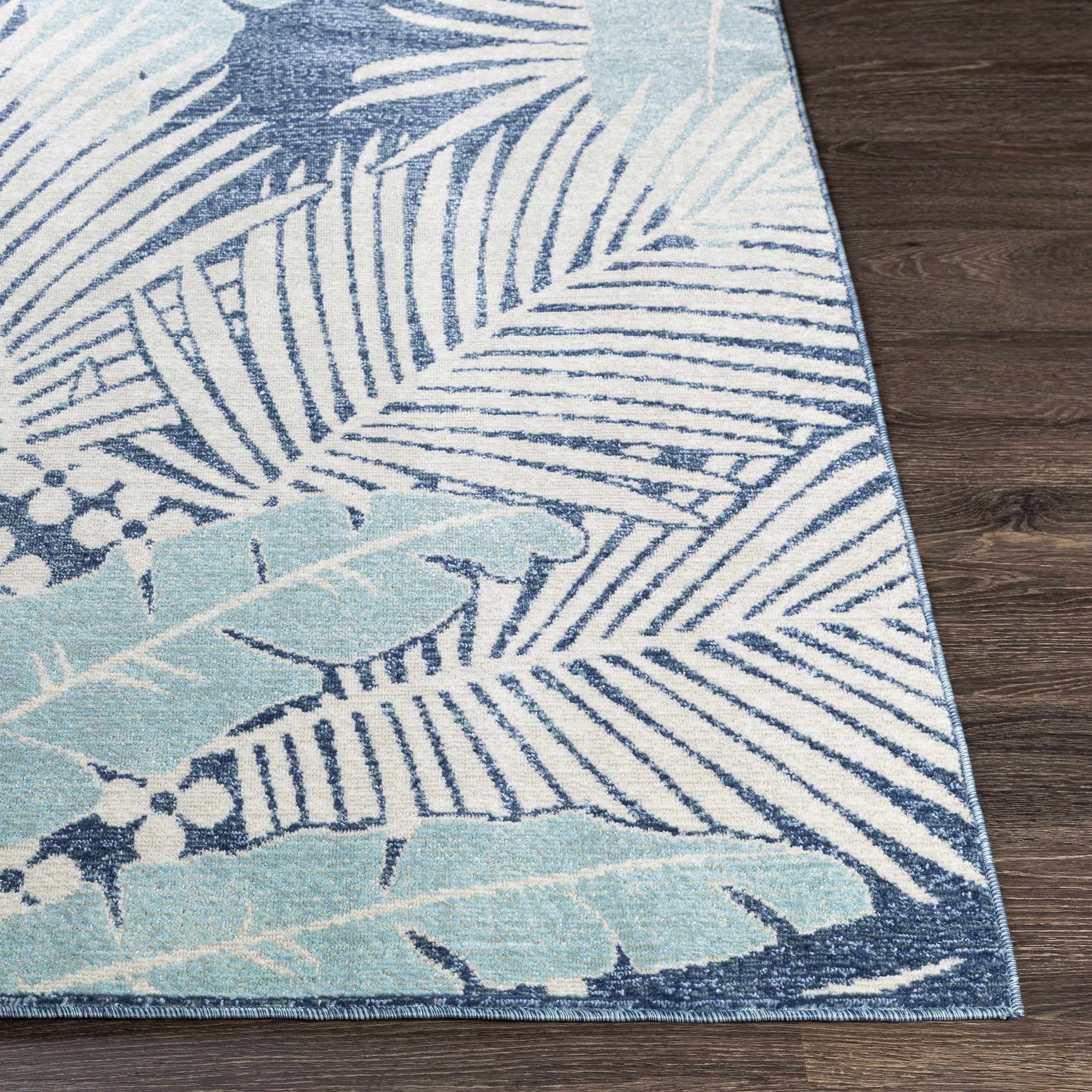 Thebarton Coastal Blue Palm Area Rug - Ornate Home