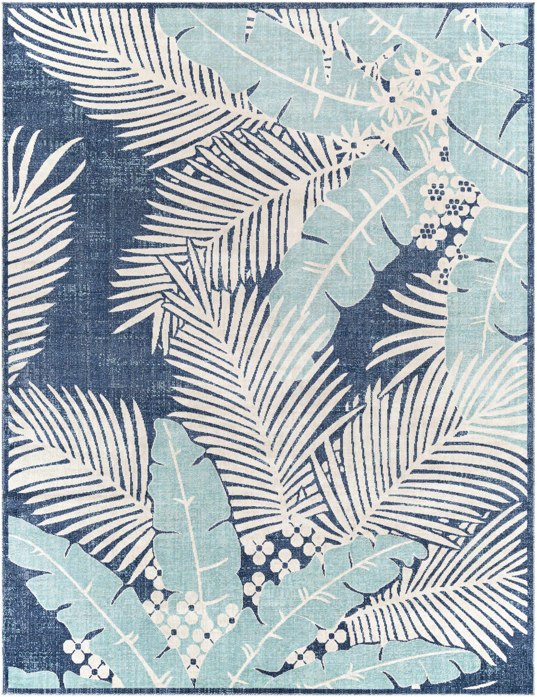 Thebarton Coastal Blue Palm Area Rug - Ornate Home
