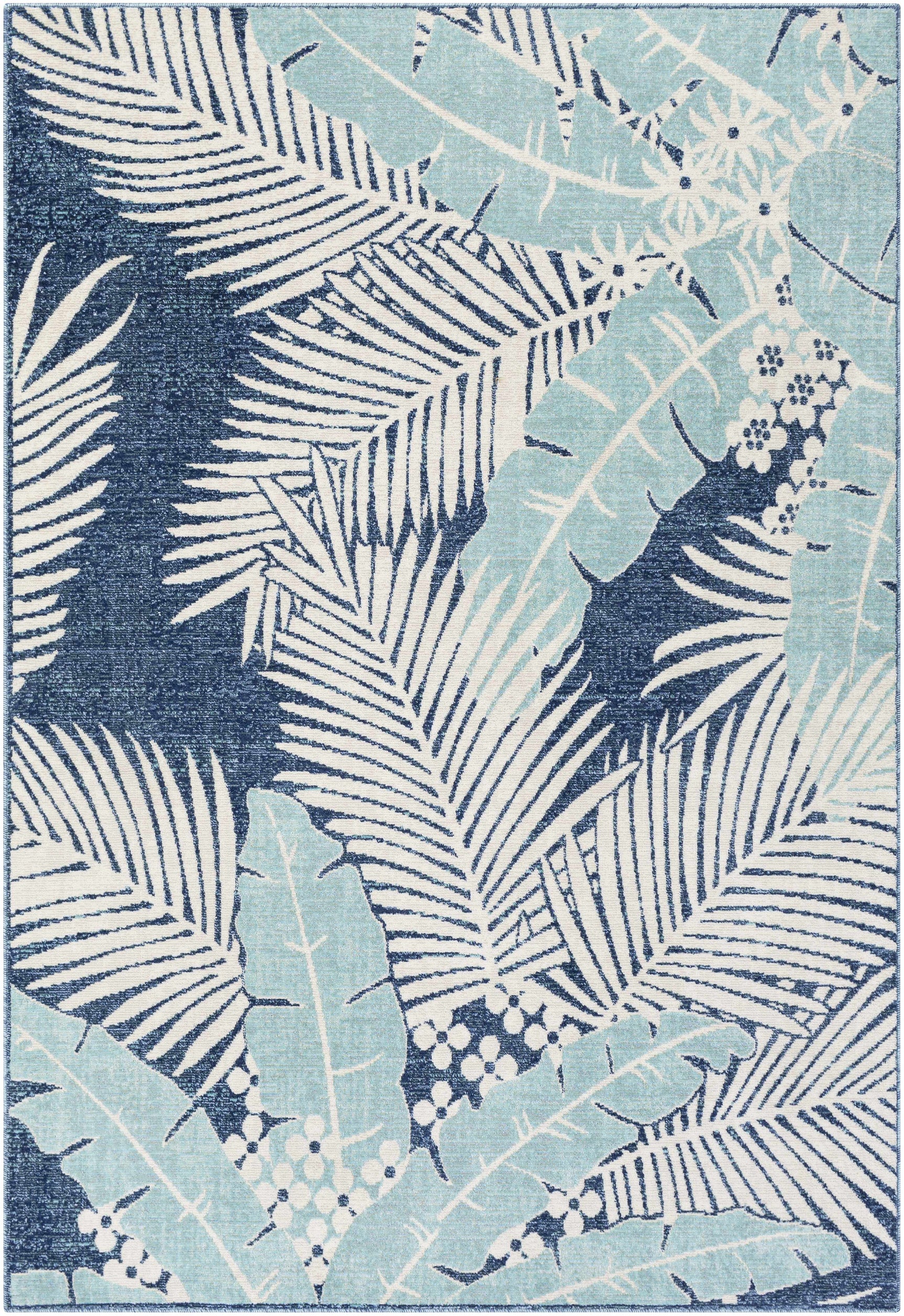 Thebarton Coastal Blue Palm Area Rug - Ornate Home