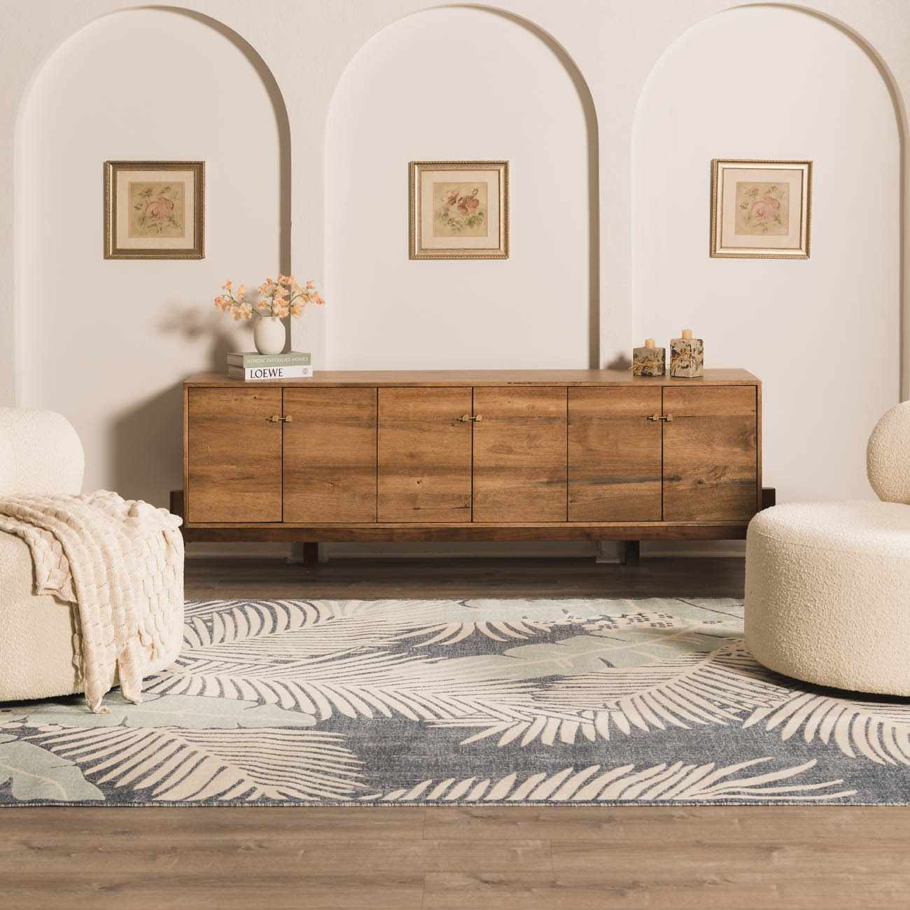 Thebarton Coastal Blue Palm Outdoor Area Rug - Ornate Home