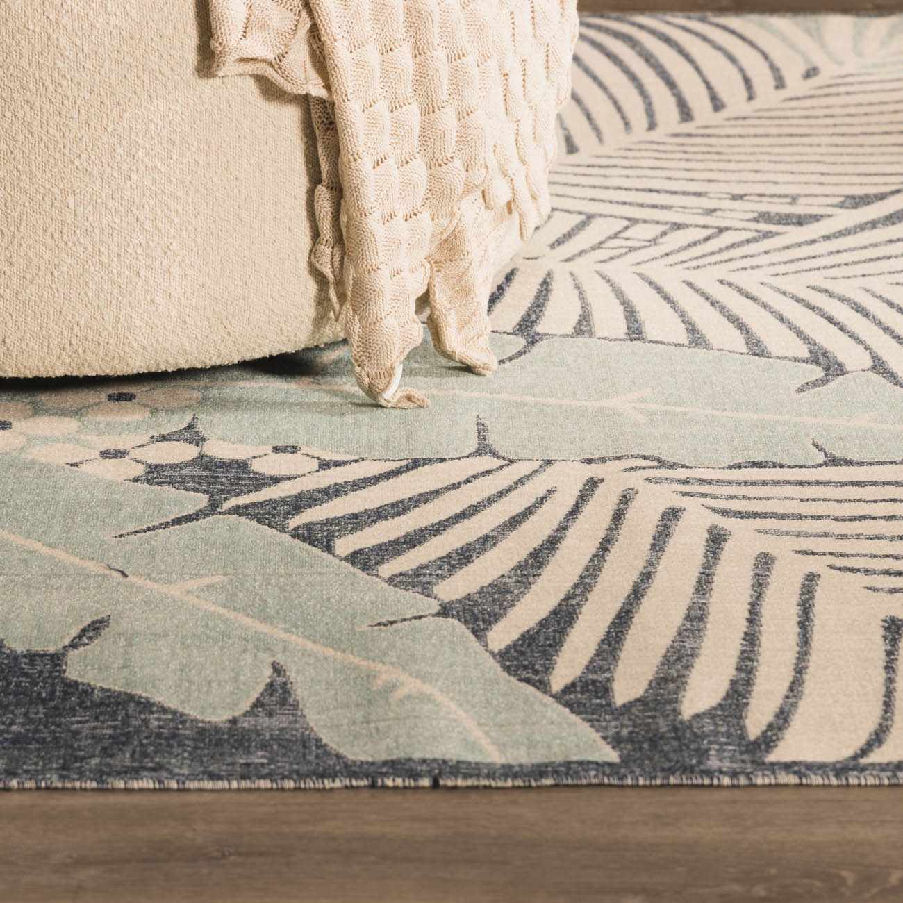 Thebarton Coastal Blue Palm Outdoor Area Rug - Ornate Home