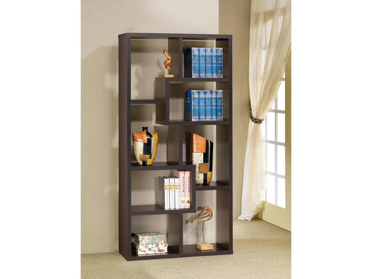 Theo Cappuccino 10-Shelf Bookcase - Ornate Home