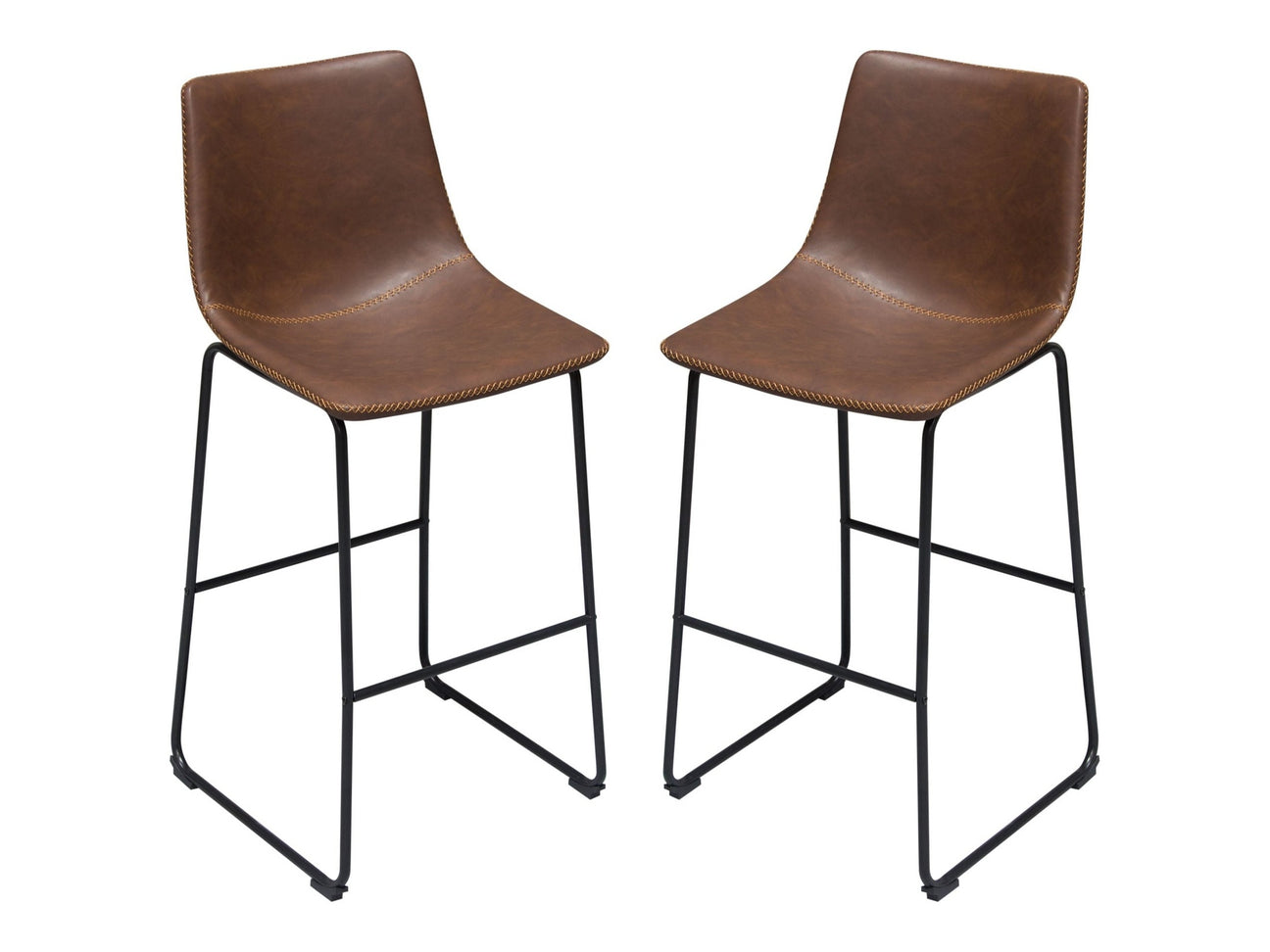 Theo Chocolate Leatherette Bar Height Chairs (Set of 2) - Ornate Home