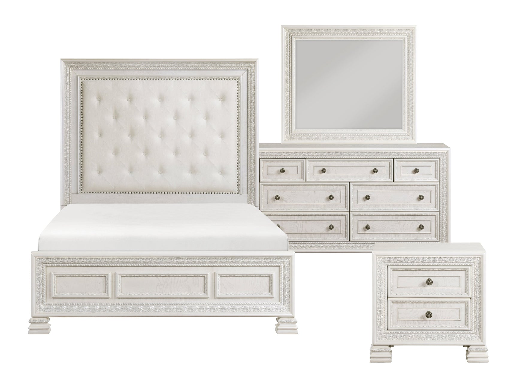 Theodora Pearl white 4-Piece Queen Bedroom Set - Ornate Home