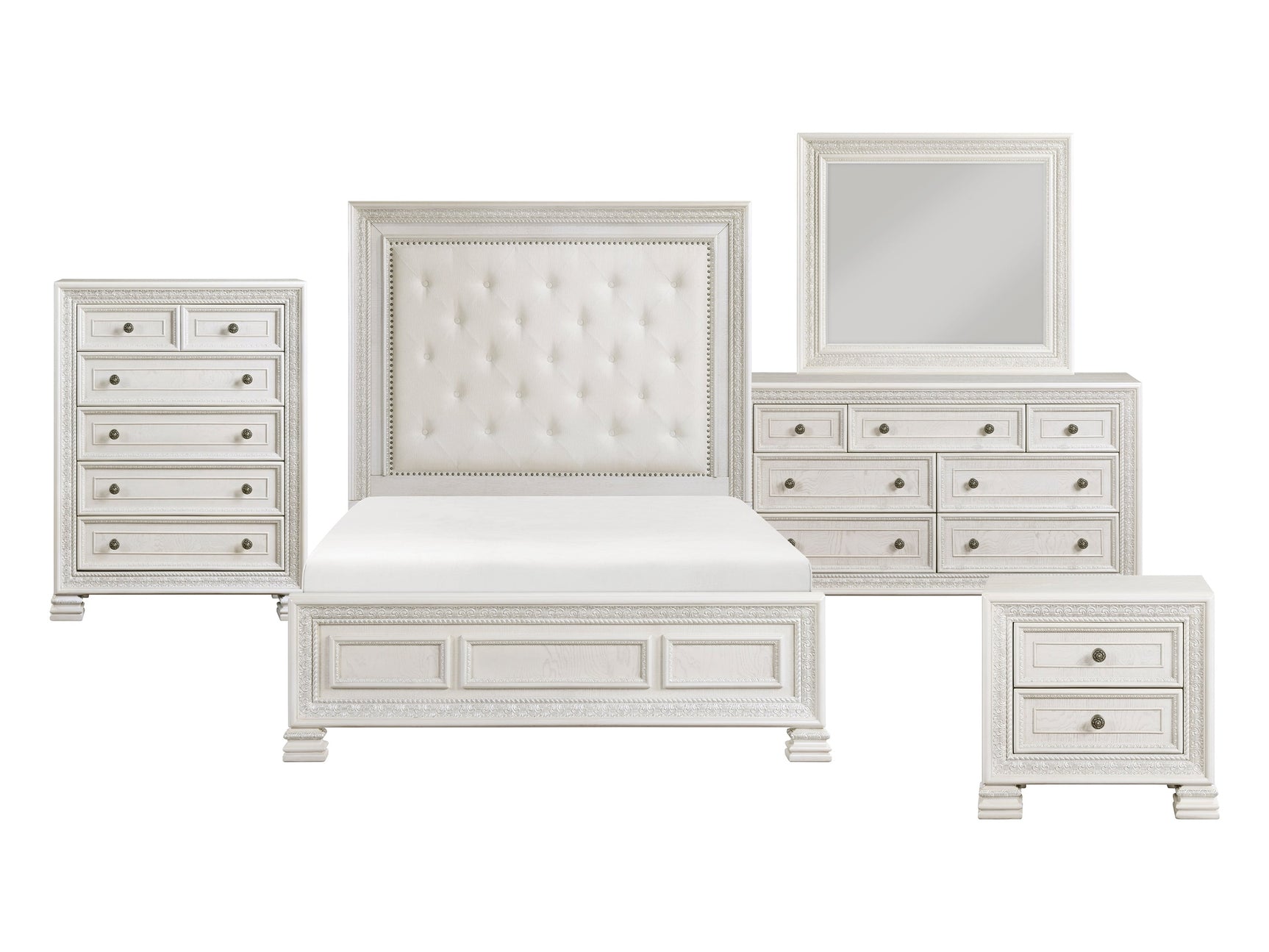 Theodora Pearl white 5-Piece Queen Bedroom Set - Ornate Home
