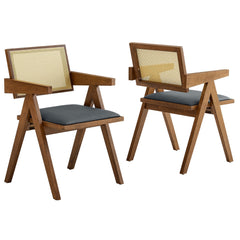 Thera Walnut/Black Vegan Leather Cane Dining Armchairs (Set of 2) - Ornate Home