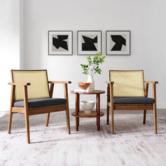 Thera Walnut/Black Vegan Leather and Cane Accent Armchairs (Set of 2) - Ornate Home