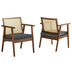 Thera Walnut/Black Vegan Leather and Cane Accent Armchairs (Set of 2) - Ornate Home