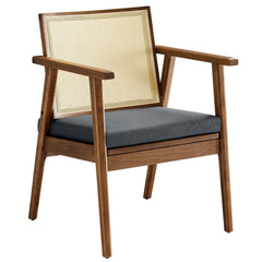Thera Walnut/Black Vegan Leather and Cane Accent Armchairs (Set of 2) - Ornate Home