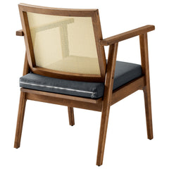 Thera Walnut/Black Vegan Leather and Cane Accent Armchairs (Set of 2) - Ornate Home