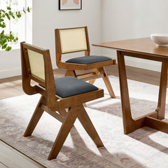 Thera Walnut/Black Vegan Leather and Cane Dining Side Chairs (Set of 2) - Ornate Home
