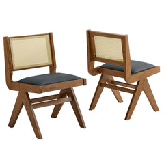 Thera Walnut/Black Vegan Leather and Cane Dining Side Chairs (Set of 2) - Ornate Home