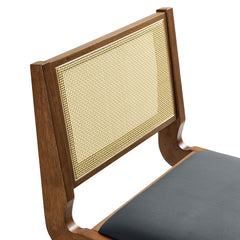 Thera Walnut/Black Vegan Leather and Cane Dining Side Chairs (Set of 2) - Ornate Home