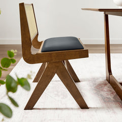 Thera Walnut/Black Vegan Leather and Cane Dining Side Chairs (Set of 2) - Ornate Home