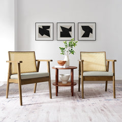 Thera Weathered Oak/Stone Vegan Leather and Cane Accent Armchairs (Set of 2) - Ornate Home