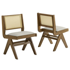 Thera Weathered Oak/Stone Vegan Leather and Cane Dining Side Chairs (Set of 2) - Ornate Home