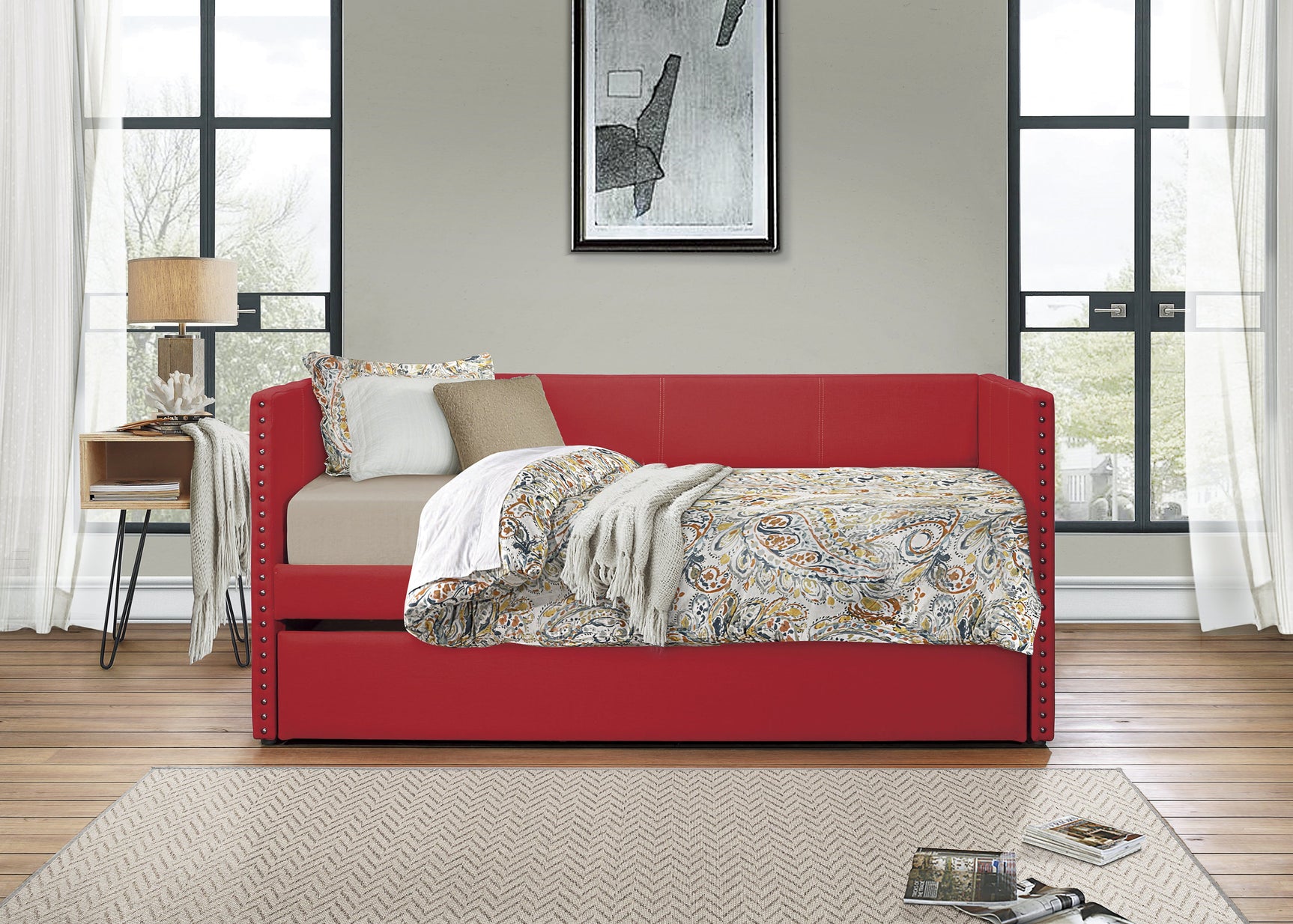 Therese Red Daybed with Trundle - Ornate Home