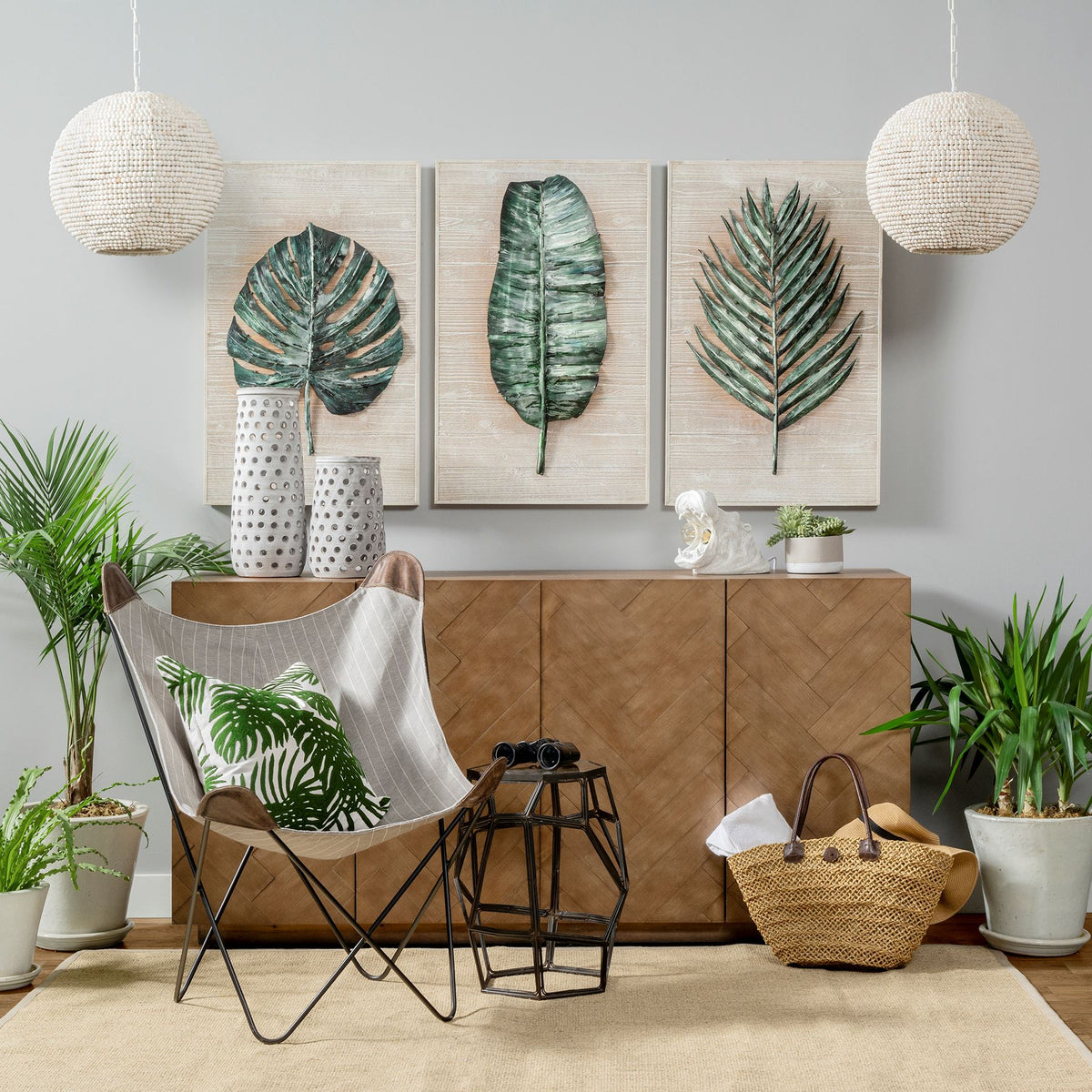 Theta Whitewash Wood Beaded Pendant Light - Ornate Home
