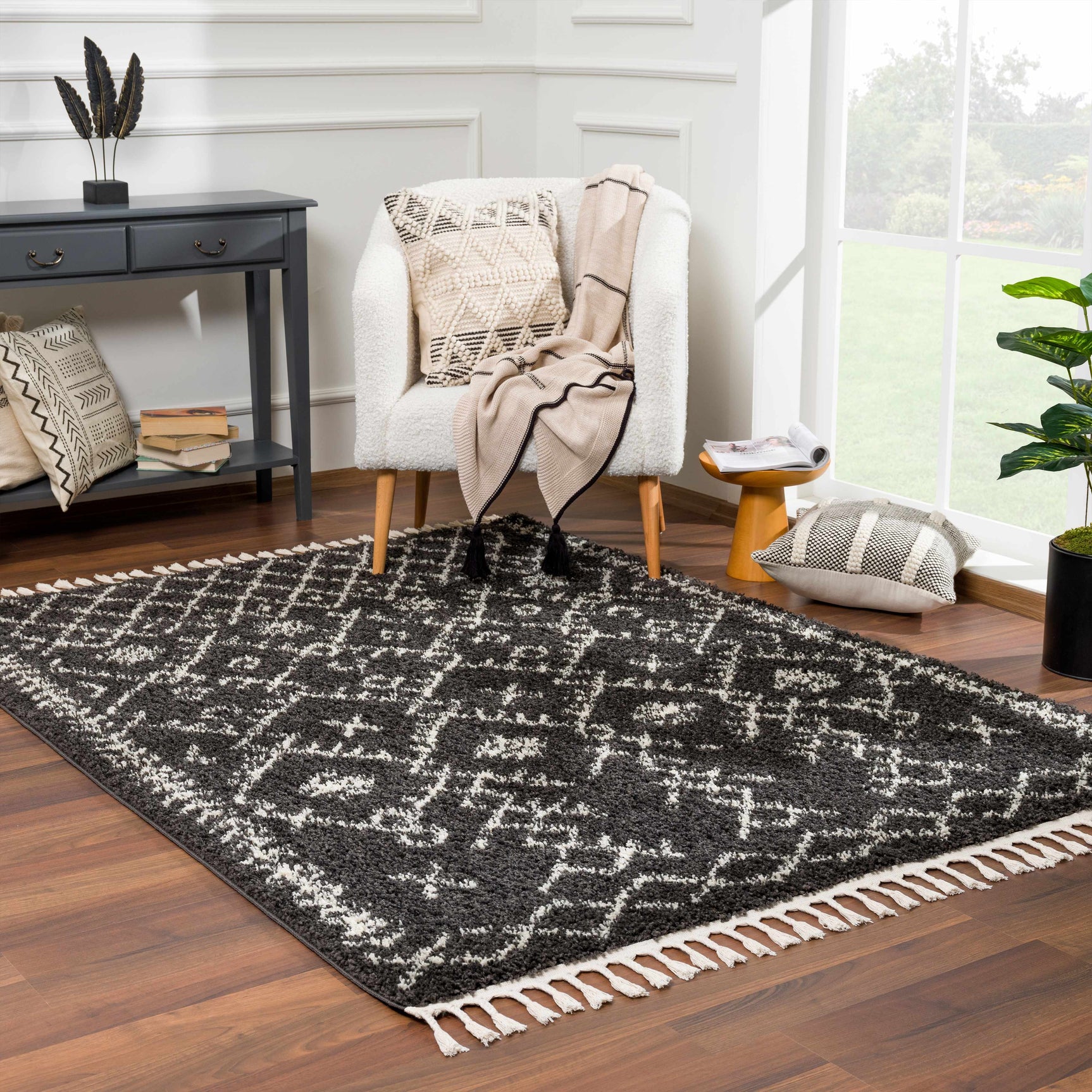 Thetford Black Berber Shag Rug - Clearance - Ornate Home