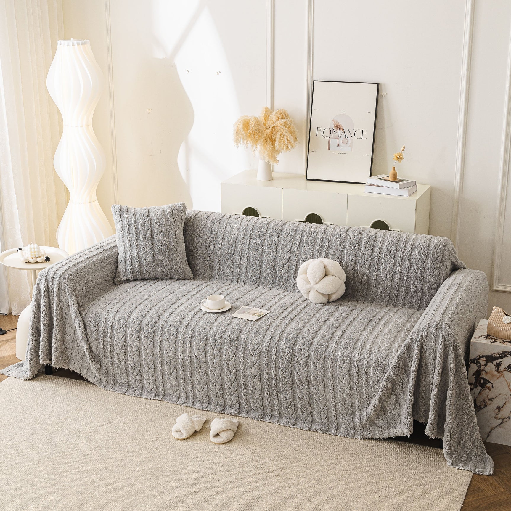 Thick Cozy 3D Cable Sofa Throw Cover, Plush Jacquard Warm Fleece Throw Blanket - Ornate Home