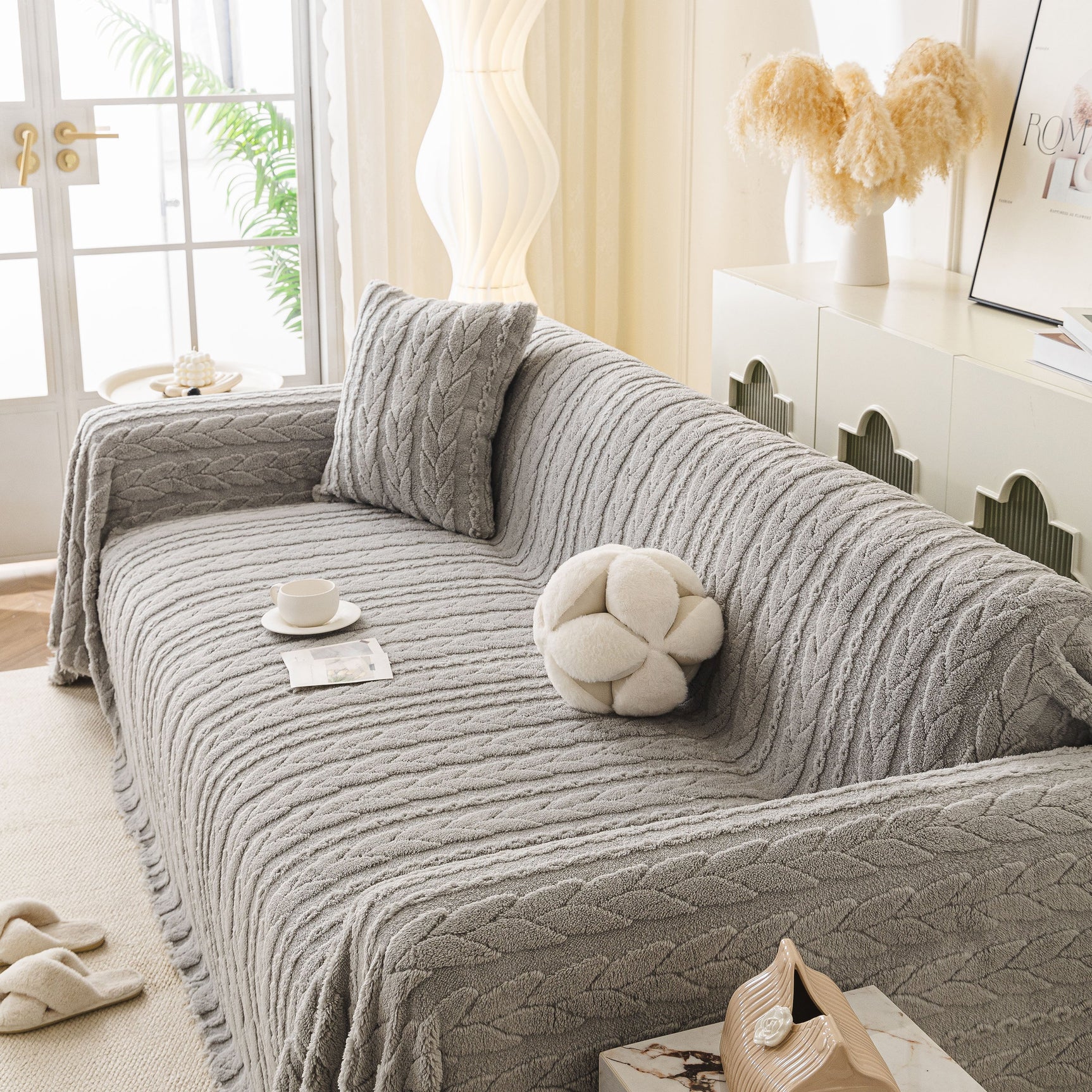 Thick Cozy 3D Cable Sofa Throw Cover, Plush Jacquard Warm Fleece Throw Blanket - Ornate Home