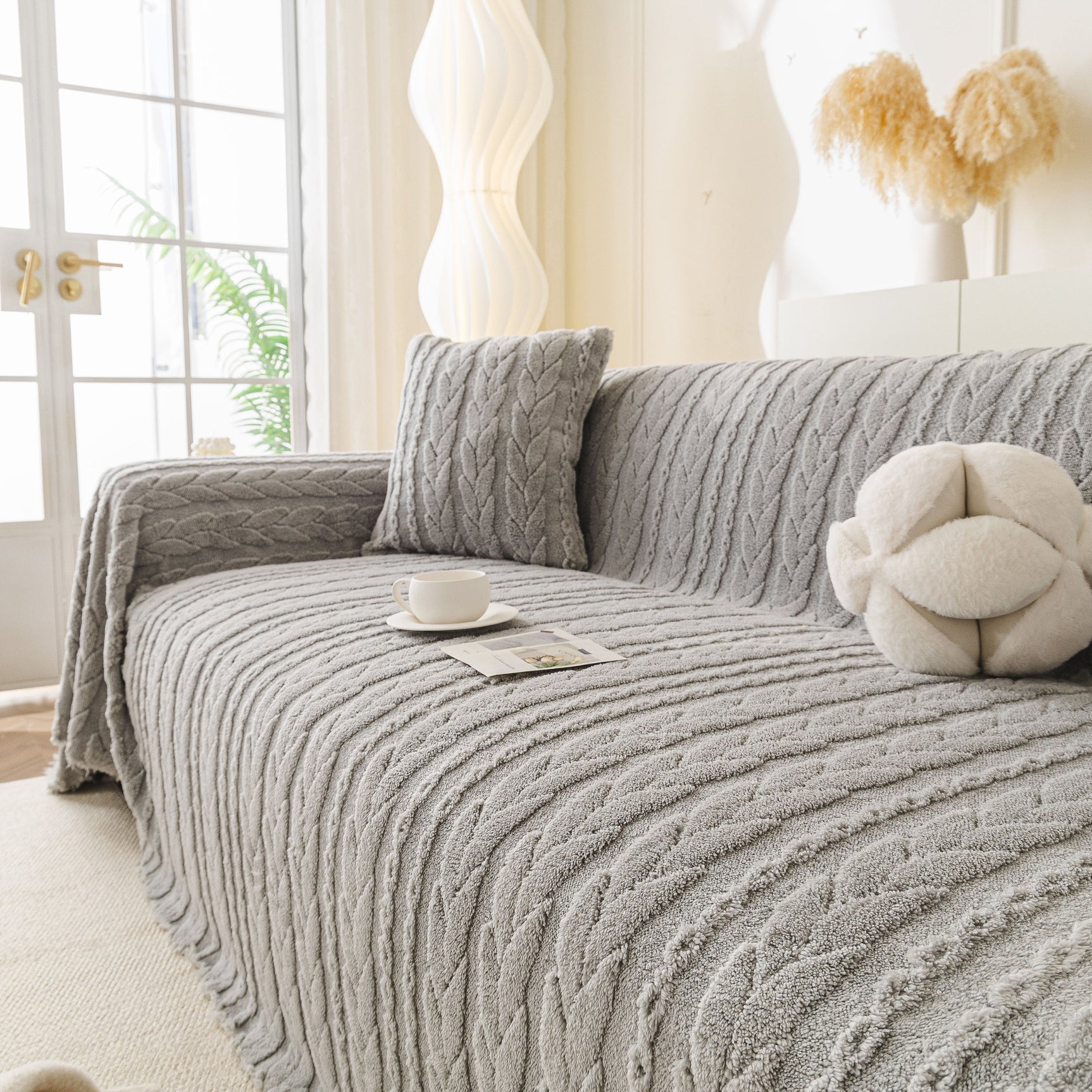 Thick Cozy 3D Cable Sofa Throw Cover, Plush Jacquard Warm Fleece Throw Blanket - Ornate Home