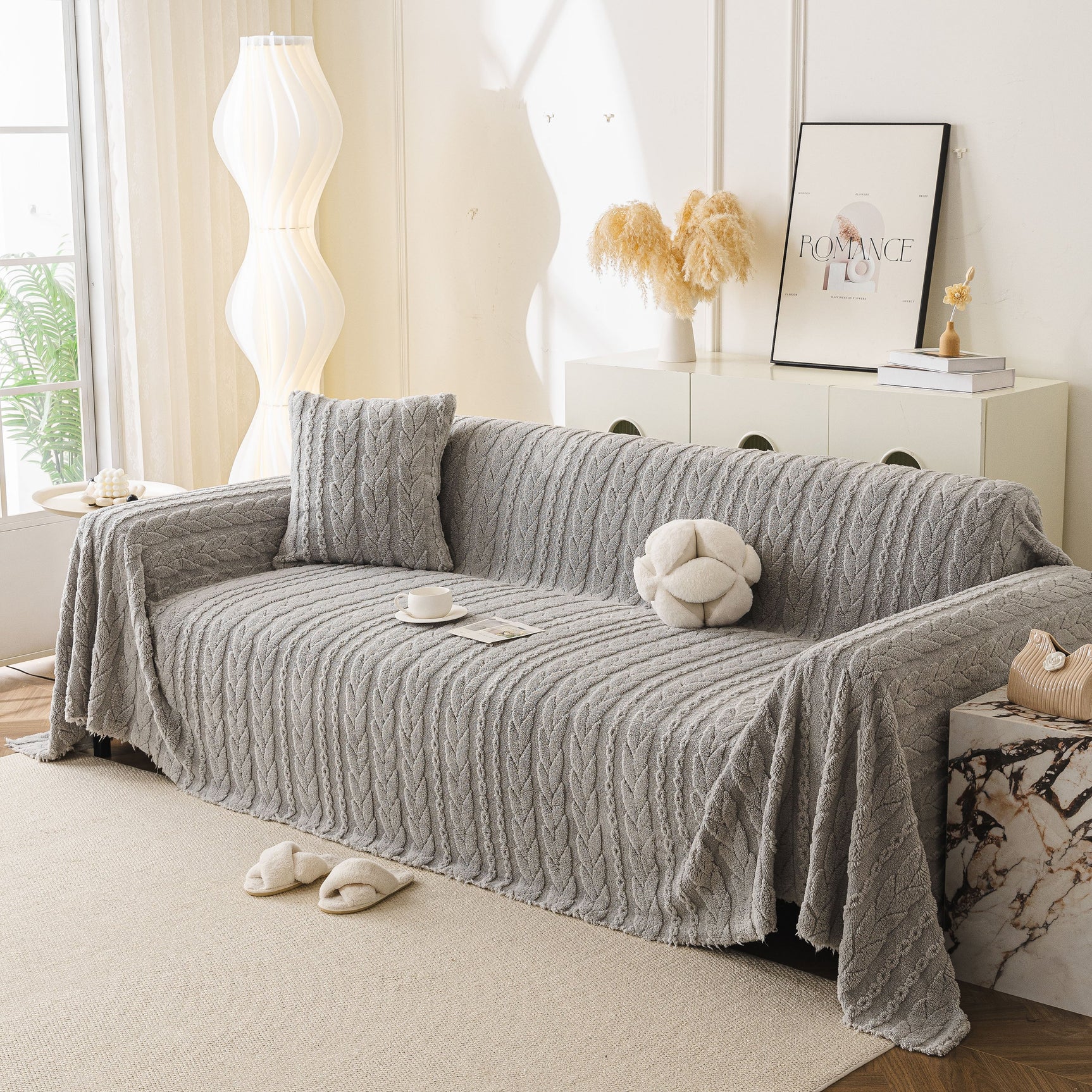 Thick Cozy 3D Cable Sofa Throw Cover, Plush Jacquard Warm Fleece Throw Blanket - Ornate Home