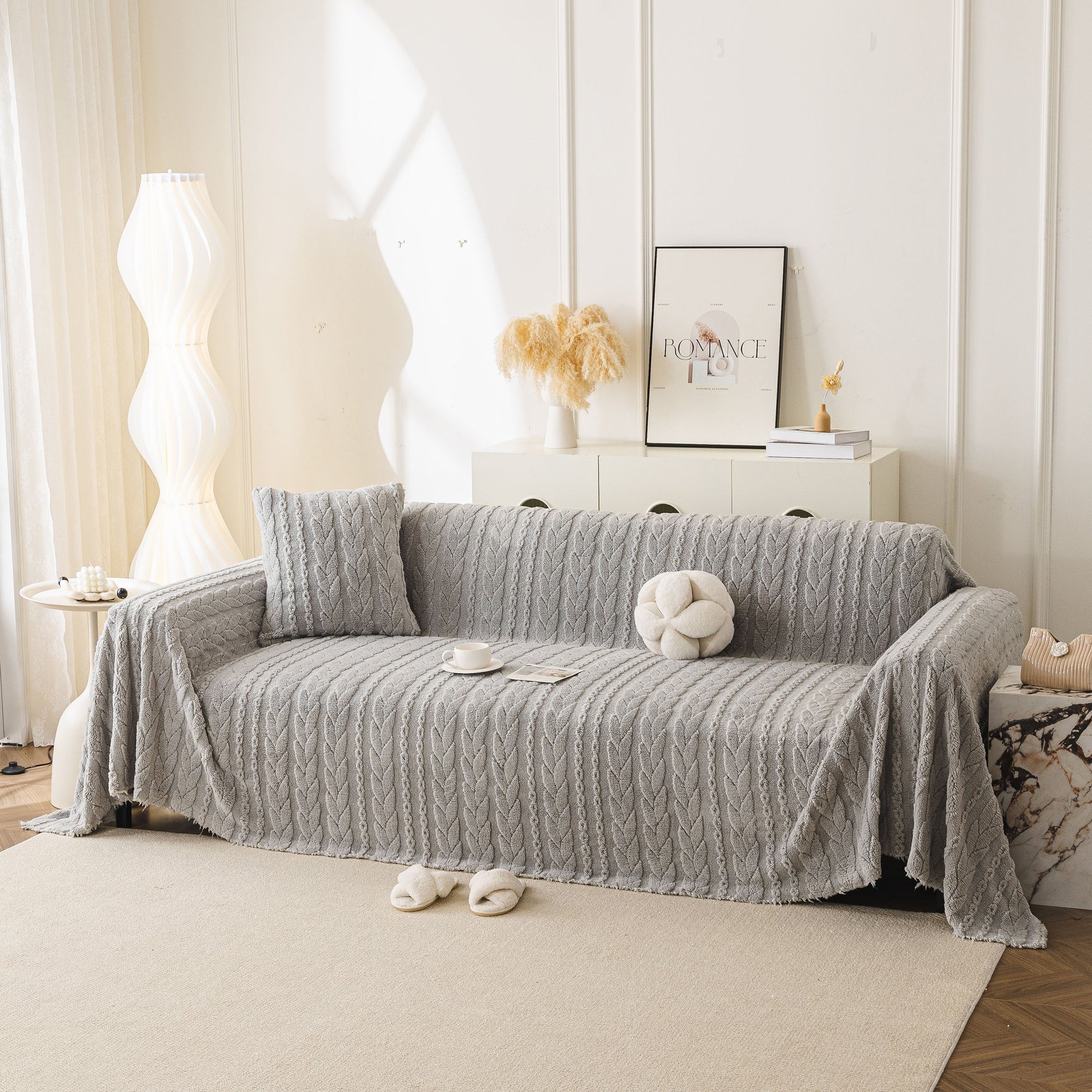 Thick Cozy 3D Cable Sofa Throw Cover, Plush Jacquard Warm Fleece Throw Blanket - Ornate Home