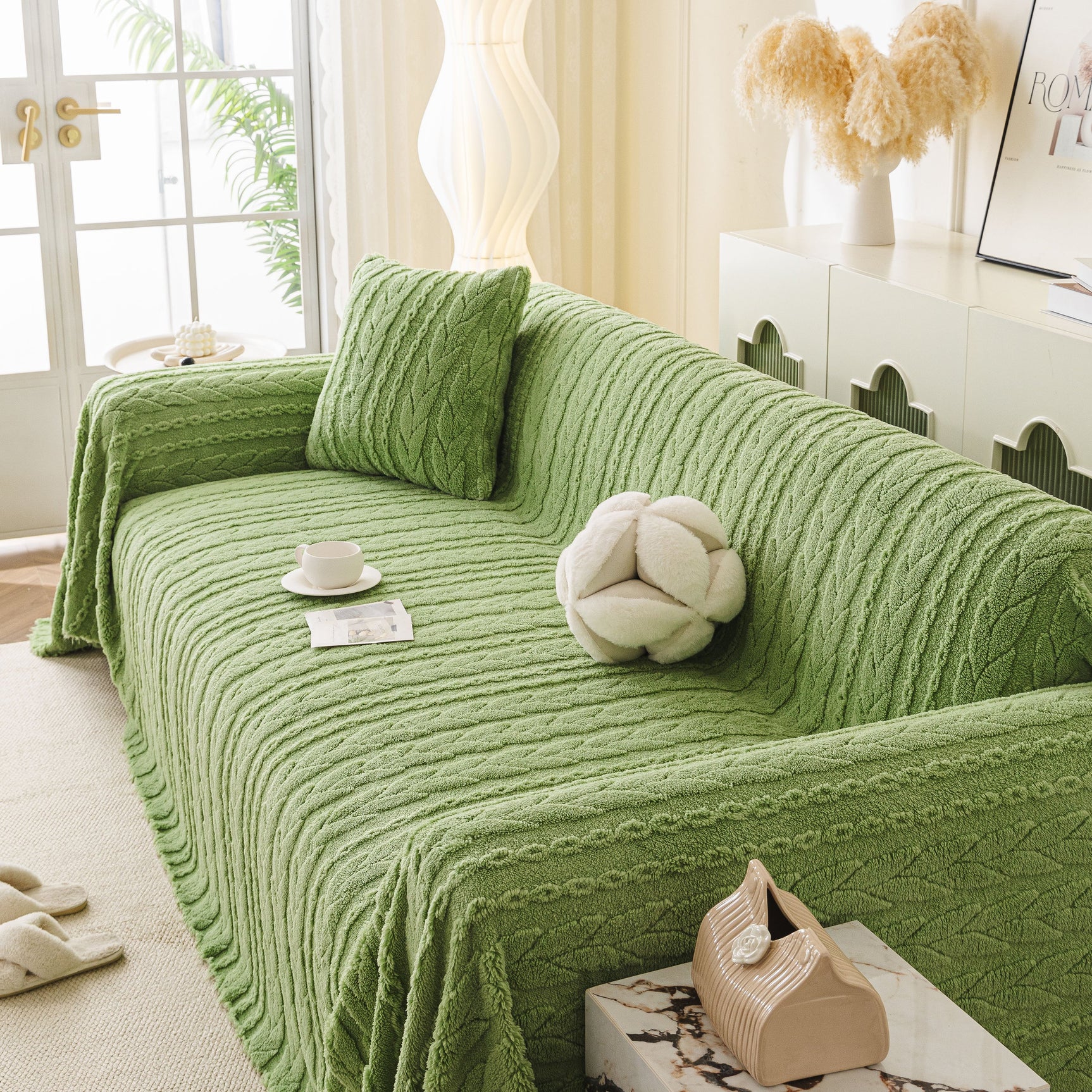 Thick Cozy 3D Cable Sofa Throw Cover, Plush Jacquard Warm Fleece Throw Blanket - Ornate Home