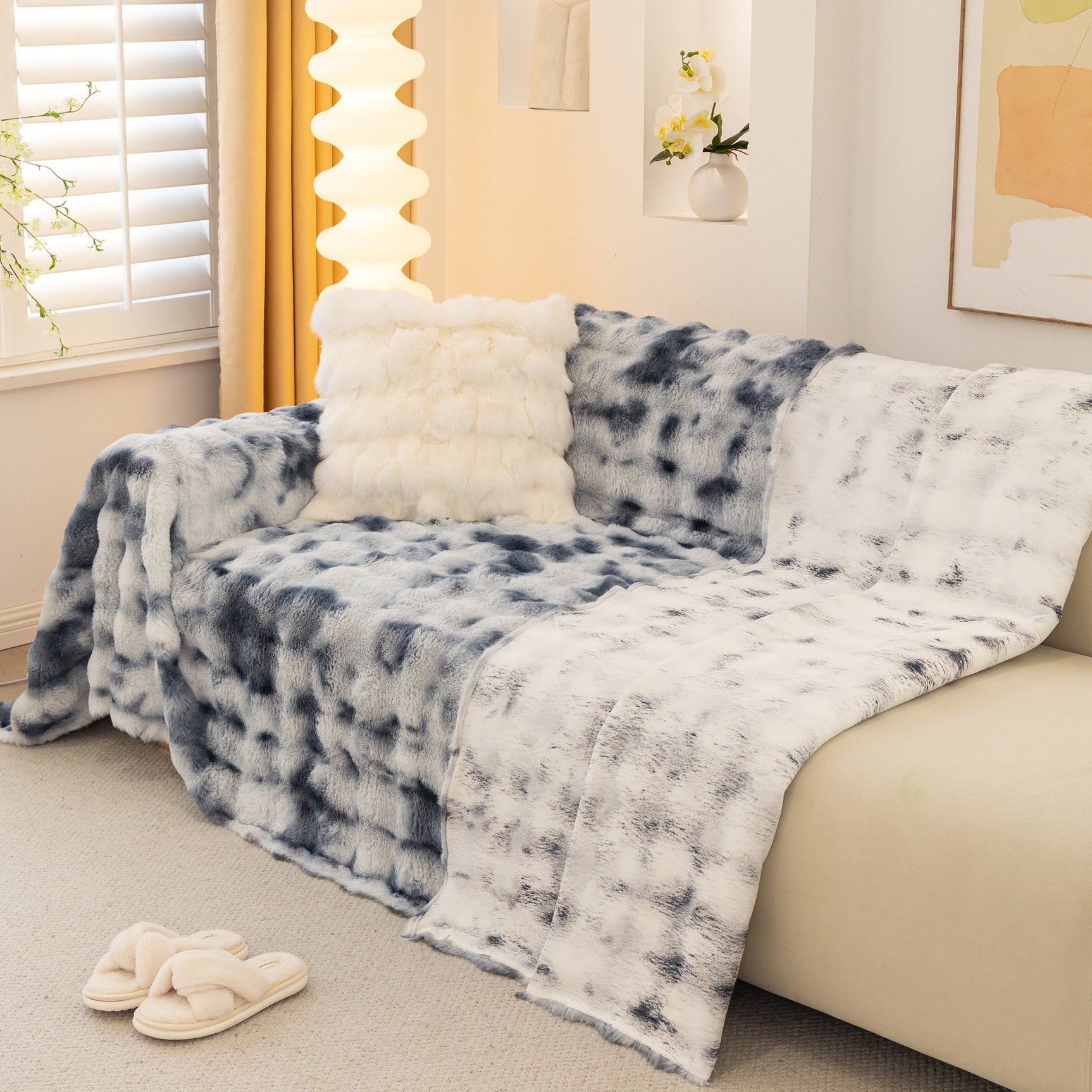 Thick Faux Fur Couch Cover Fluffy Fuzzy Warm Washable Furniture Protector for Kids Pets - Ornate Home