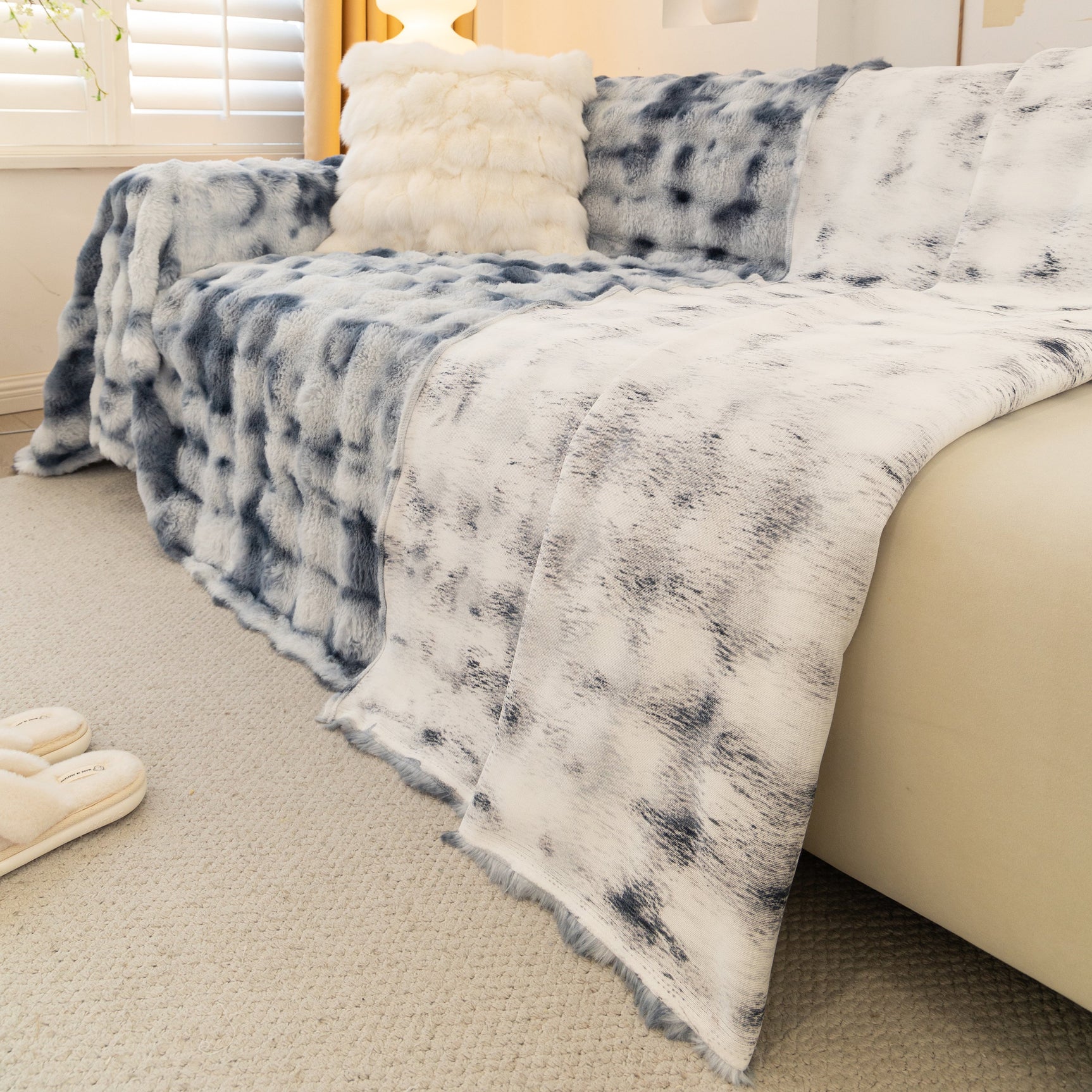 Thick Faux Fur Couch Cover Fluffy Fuzzy Warm Washable Furniture Protector for Kids Pets - Ornate Home