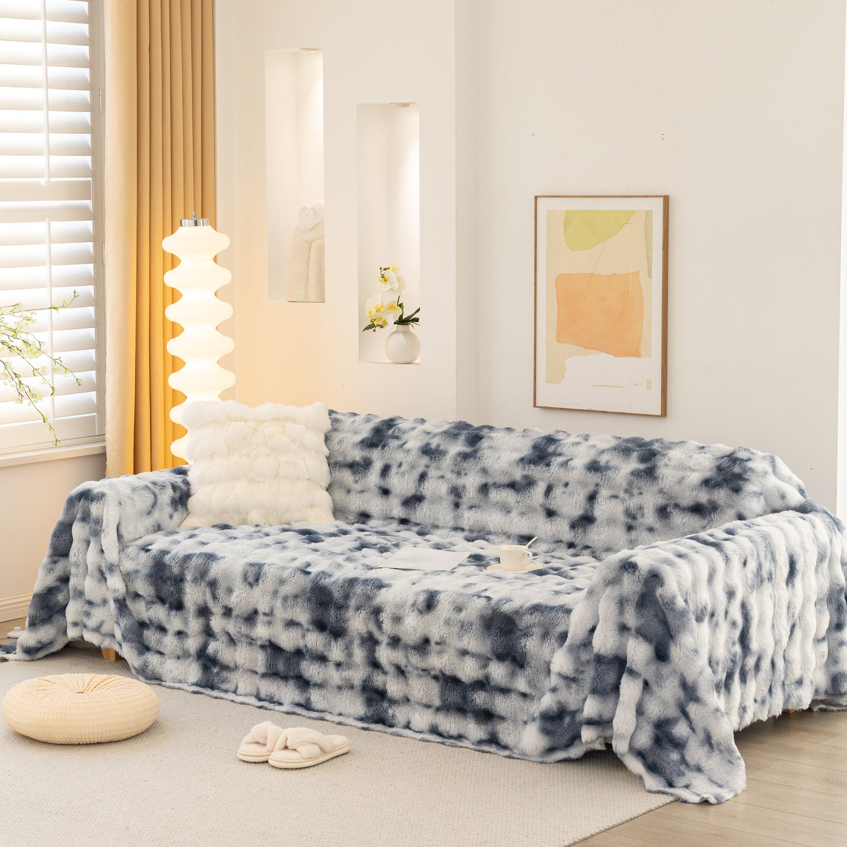 Thick Faux Fur Couch Cover Fluffy Fuzzy Warm Washable Furniture Protector for Kids Pets - Ornate Home