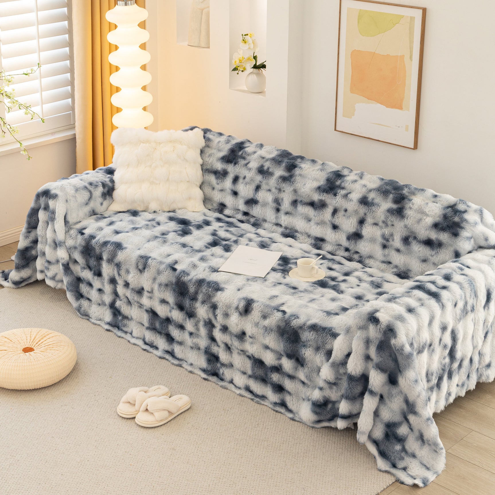Thick Faux Fur Couch Cover Fluffy Fuzzy Warm Washable Furniture Protector for Kids Pets - Ornate Home