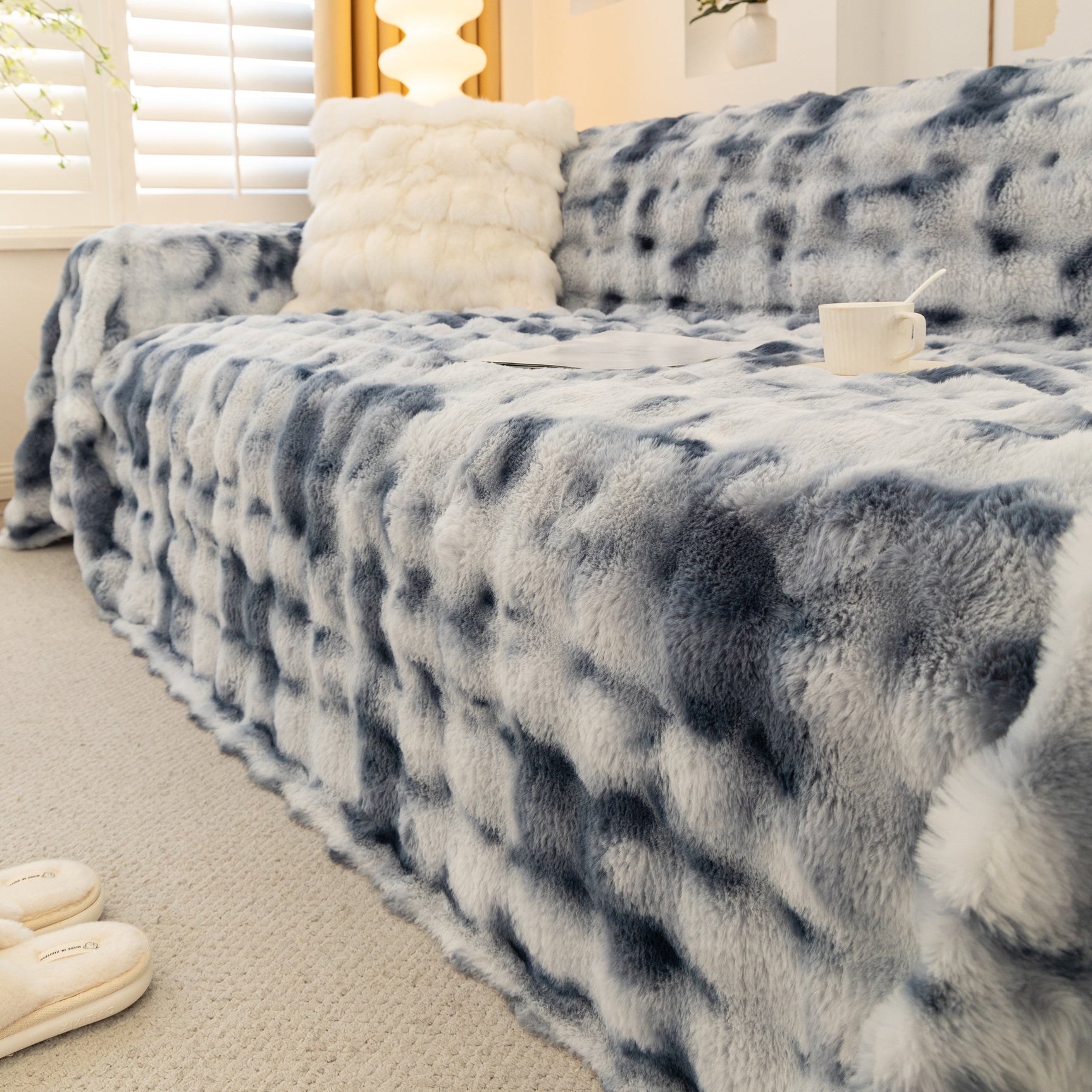 Thick Faux Fur Couch Cover Fluffy Fuzzy Warm Washable Furniture Protector for Kids Pets - Ornate Home